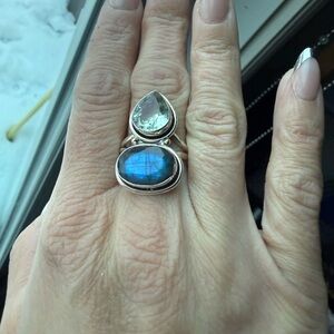 Labradorite and prasiolite sterling silver Ring size 9 statement Ring handmade